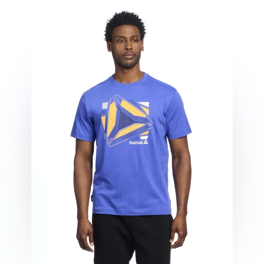 Reebok Men's Blue and Yellow Graphic Tee